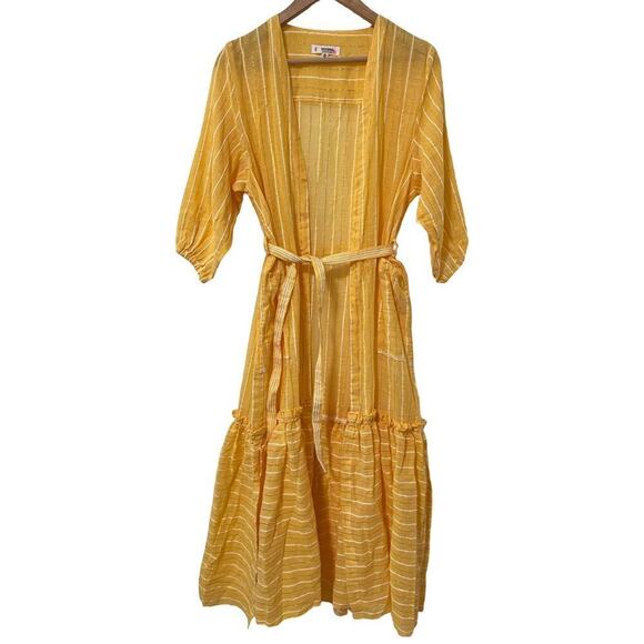 Lemlem Matara Robe Belted Maxi Dress Size S Yellow Beachy Swim Cover Up NWOT - Picture 3 of 9